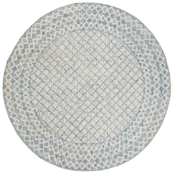 SAFAVIEH Abstract Blue/Ivory 8 ft. x 8 ft. Geometric Distressed Round Area Rug