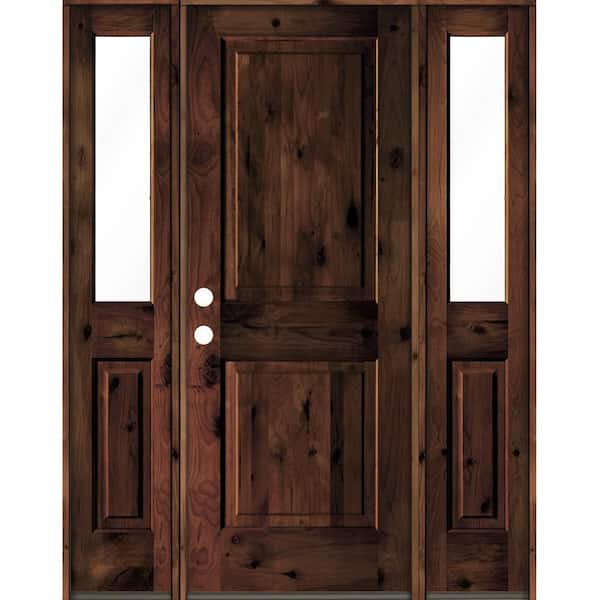 Krosswood Doors 60 in. x 80 in. Rustic Knotty Alder Square Top Red Mahogany Stained Wood Right Hand Single Prehung Front Door