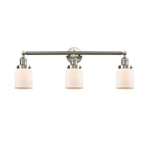 Bell 30 in. 3-Light Brushed Satin Nickel Vanity Light with Matte White Glass Shade