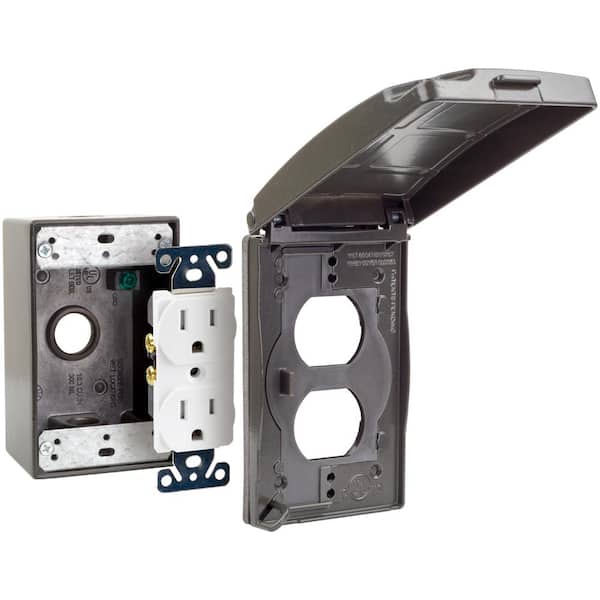 Commercial Electric 1-Gang Horizontal/Vertical Metallic Weatherproof Flat Cover Kit (24-in-1-Configurations), Bronze