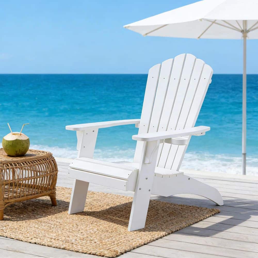 Eongdn White Oversized Adirondack Chair Fire Pit Chair with Cup
