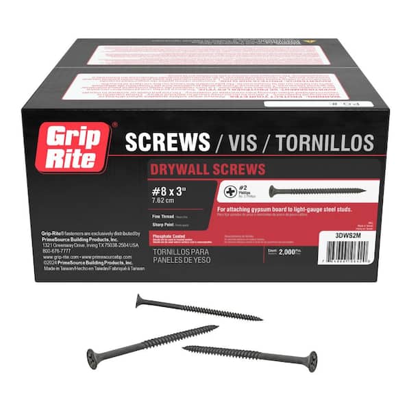 Grip-Rite #8 x 3 in. #2 Phillips Bugle Head Fine Thread Drywall Screws 2000 per Box
