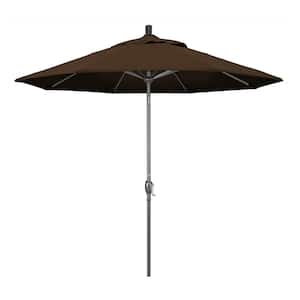 9 ft. Hammertone Grey Aluminum Market Patio Umbrella with Push Button Tilt Crank Lift in Mocha Pacifica