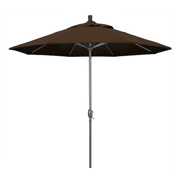 California Umbrella 9 ft. Hammertone Grey Aluminum Market Patio Umbrella with Push Button Tilt Crank Lift in Mocha Pacifica