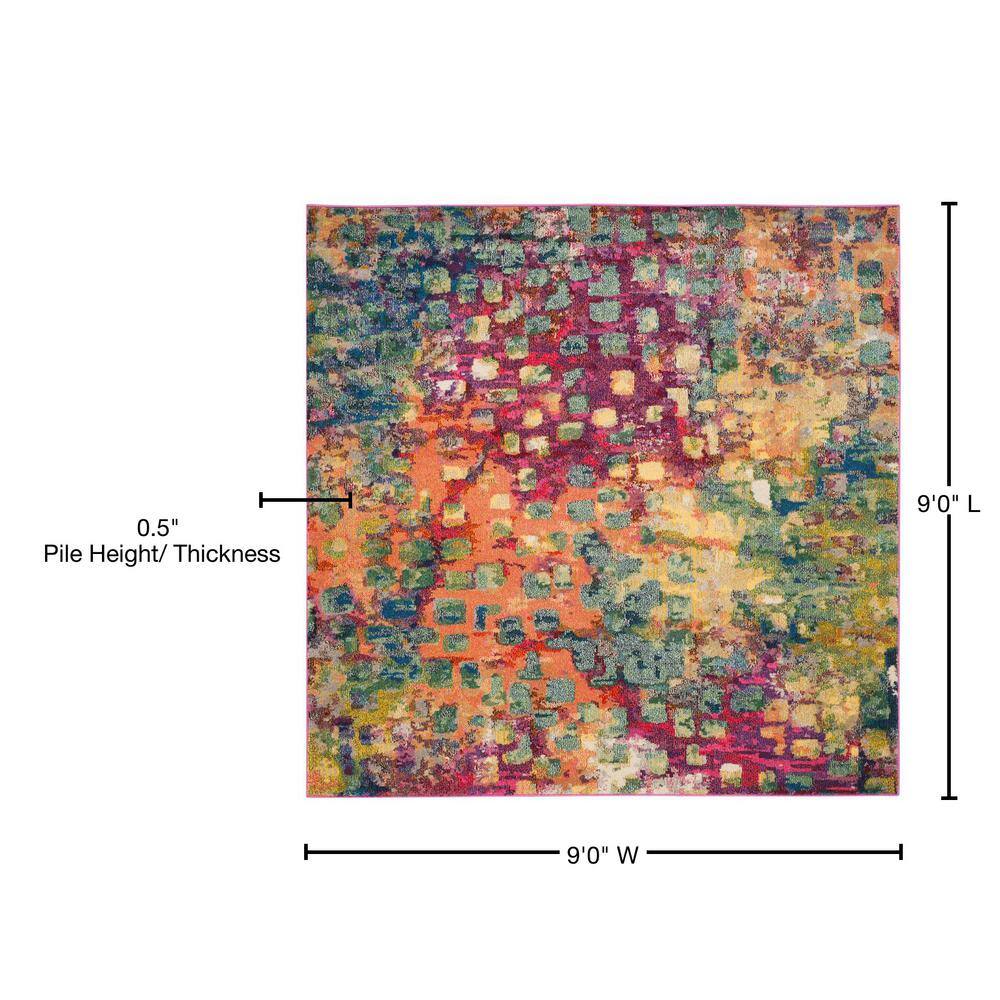 Boho-Chic Pink Multi 9' Square Synthetic Area Rug