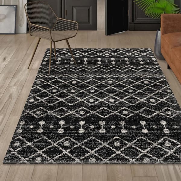 Aksil Moroccan Beni Souk Black/Cream 8 ft. x 10 ft. Area Rug