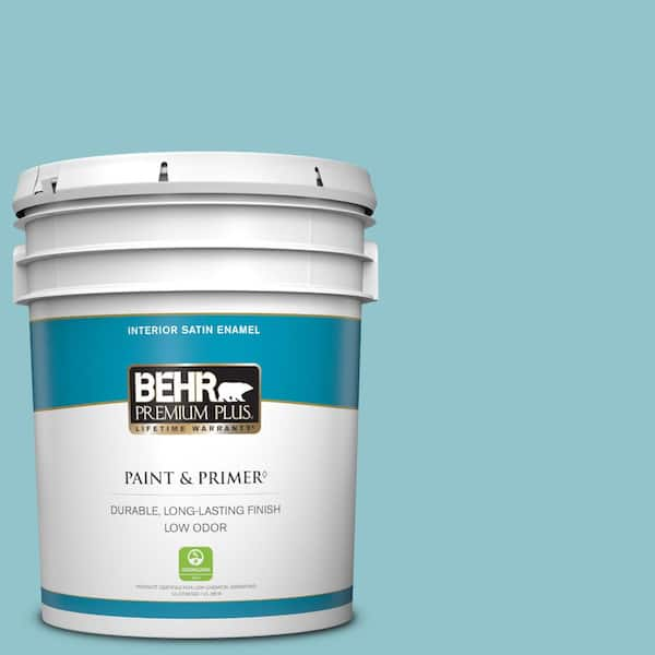 BEHR PREMIUM PLUS 5 gal. #MQ6-32 Cosmic Blue Satin Enamel Low Odor Interior Paint & Primer