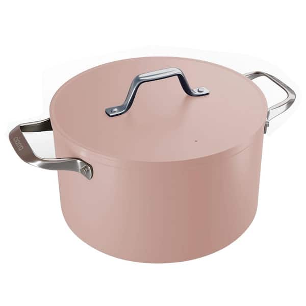 JEREMY CASS 6.2 qt. Round Ceramic Dutch Oven in Pink with Lid and Handle, Compatible All Stovetops