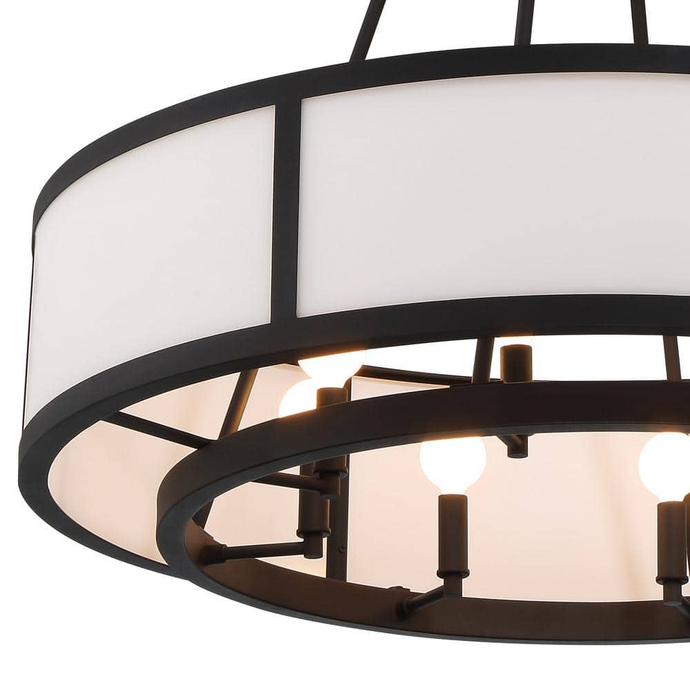 Bryant Black Forged 8-Light Drum Chandelier with White Shade