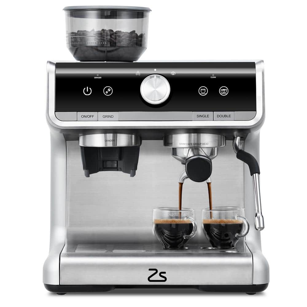 2-Cup Semi-Automatic Espresso Machine in Silver with Built-In Grinder, Milk Frothier, 20 Bar -  Garvee, HDTPHO_11BBF56P