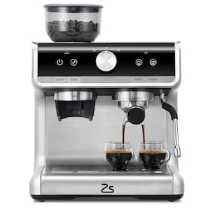 2-Cup Semi-Automatic Espresso Machine in Silver with Built-In Grinder, Milk Frothier, 20 Bar