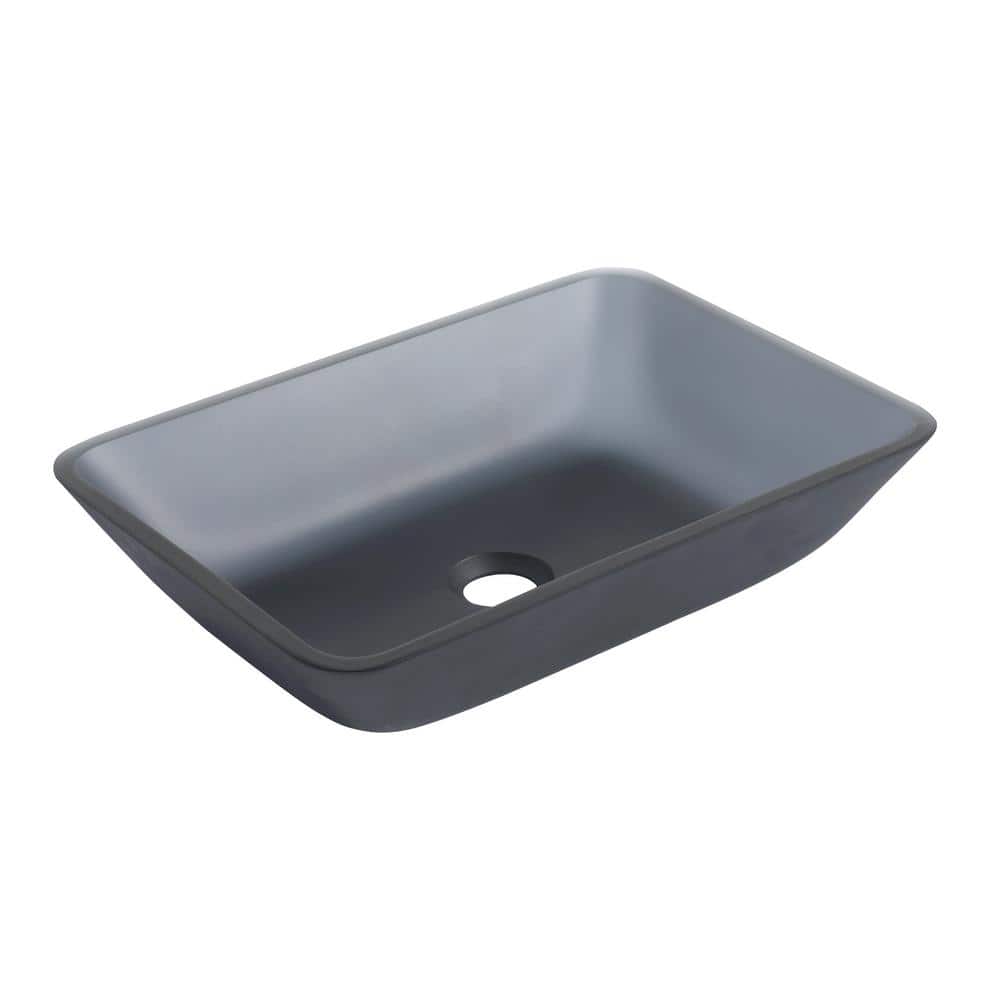 Gray Tempered Glass Rectangle Bathroom Vessel Sink