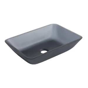 Gray Tempered Glass Rectangle Bathroom Vessel Sink