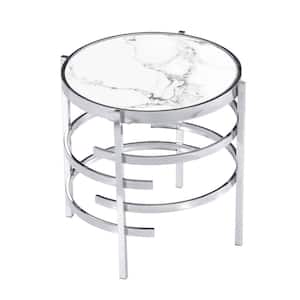 20.67 in. Silver Round Sintered Stone Coffee Table with Sturdy Metal Frame