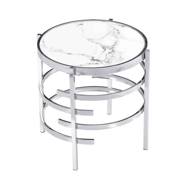 Unbranded 20.67 in. Silver Round Sintered Stone Coffee Table with Sturdy Metal Frame