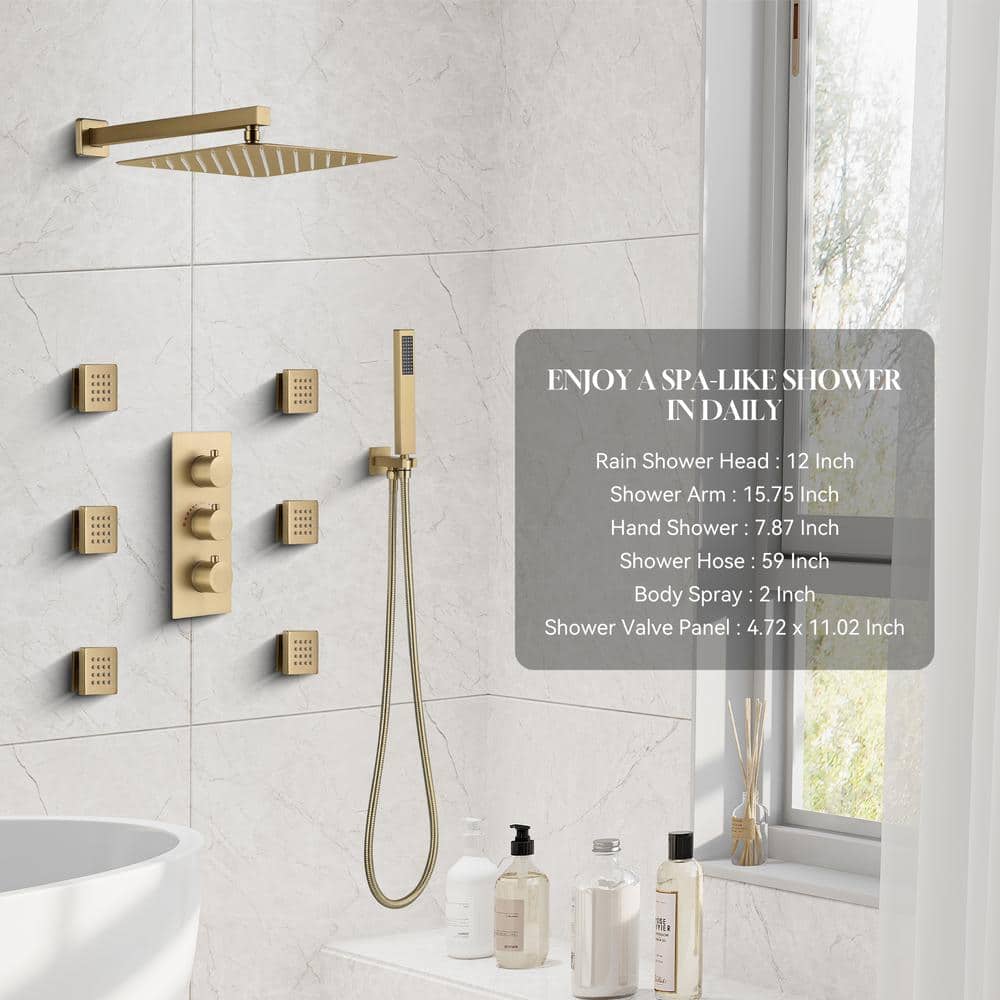Brushed Gold Stainless Steel Dual Shower System with Handheld