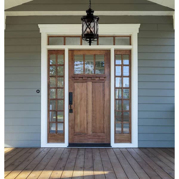 Chandler 4-Light Oiled Bronze Outdoor Pendant Light Fixture with Seeded Glass