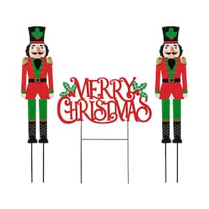 32 in. H Metal Nutcracker Christmas Yard Decor MERRY CHRISTMAS Yard Stake (Set of 3)