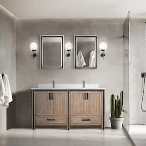 Ziva 60 in W x 22 in D Rustic Barnwood Double Bath Vanity, Cultured Marble Top and 22 in Mirrors