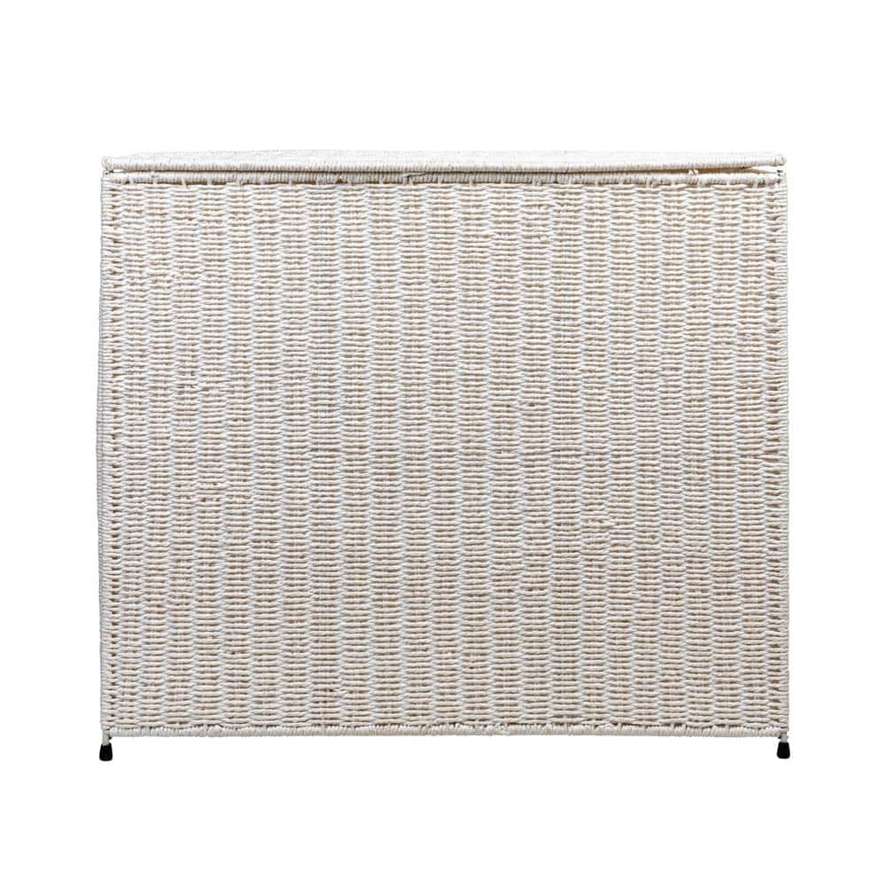 White Wicker 3-Compartment Laundry Sorter with Lid