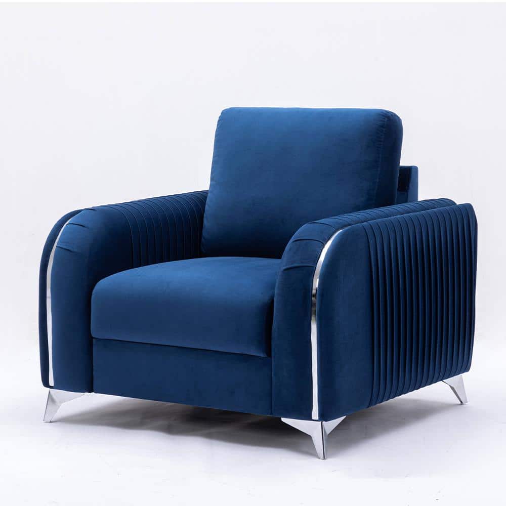 Wenona Blue Velvet and Wood Accent Chair