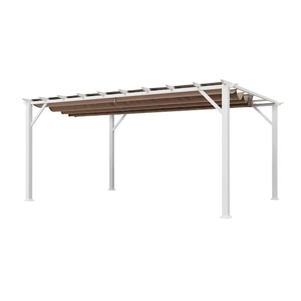 Paragon 11 ft. x 16 ft. Florence White Aluminum Pergola with Cocoa Color Canopy