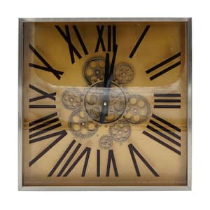 Gold and Black Plastic Analog Gear Design Wall Clock