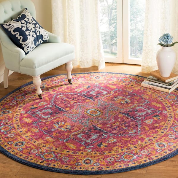 Evoke Fuchsia/Orange 7 ft. x 7 ft. Round Border Area Rug