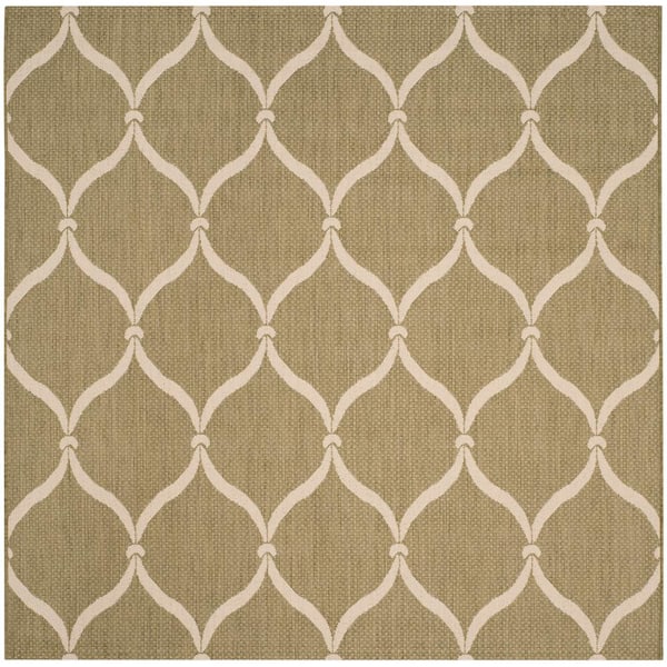 SAFAVIEH Courtyard Green/Beige 7 ft. x 7 ft. Trellis Indoor/Outdoor Square Area Rug