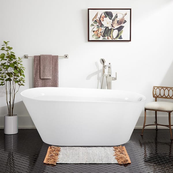 69 in. x 30 in. Acrylic Freestanding Soaking Bathtub with Center Drain in White