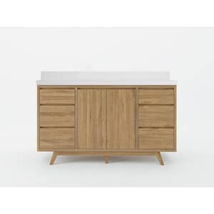 Madison Teak 60 in. W x 22 in. D x 36 in. H Single Sink Bath Vanity in Golden Teak with 2 in White Quartz Top