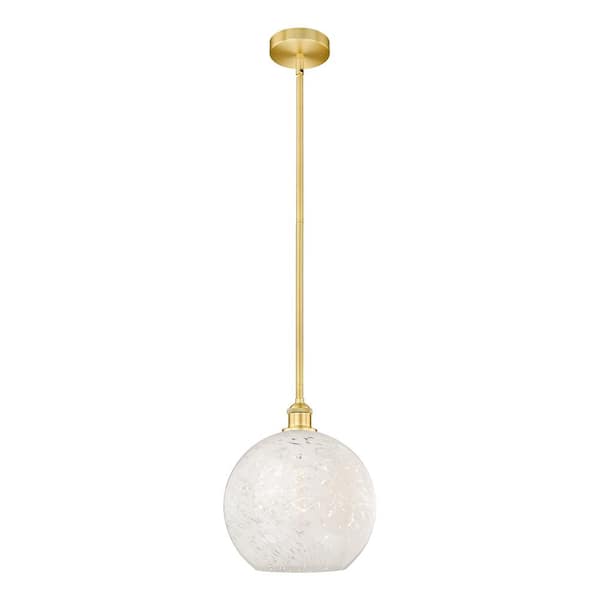 White Mouchette 100-Watt 1-Light Satin Gold Shaded Mini Pendant Light with Painted Glass Shade
