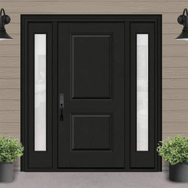 Regency 68 in. x 80 in. 2P Squaretop RHIS Onyx Stain Mahogany Fiberglass Prehung Front Door with Obscure14in. SLs 4-9/16