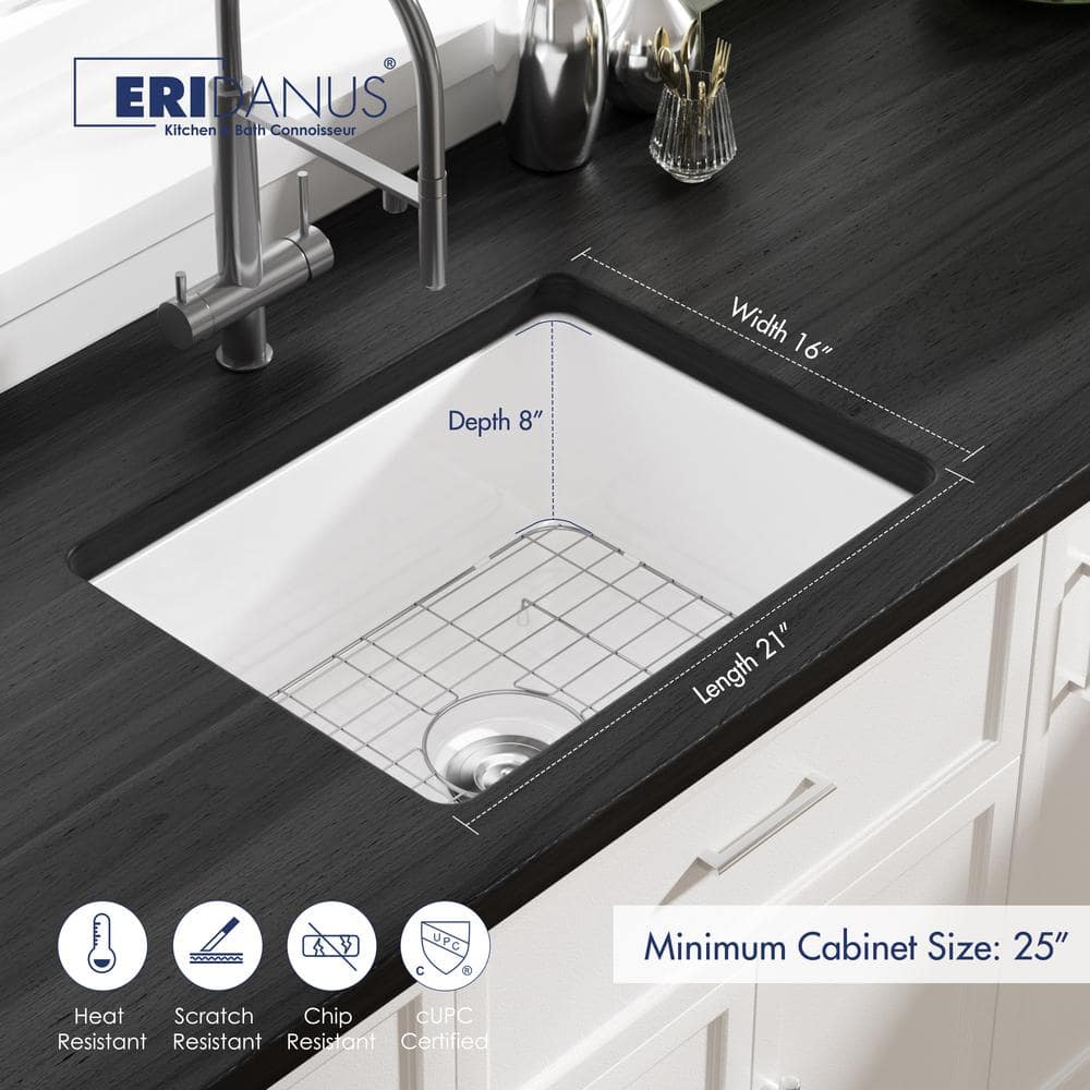 Oslo White Fireclay Single Bowl Undermount Kitchen Sink with Accessories