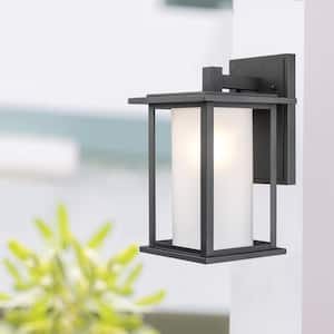 Shaakar 15 in. 1-Light Black Outdoor Wall Light Fixture with Frosted Glass