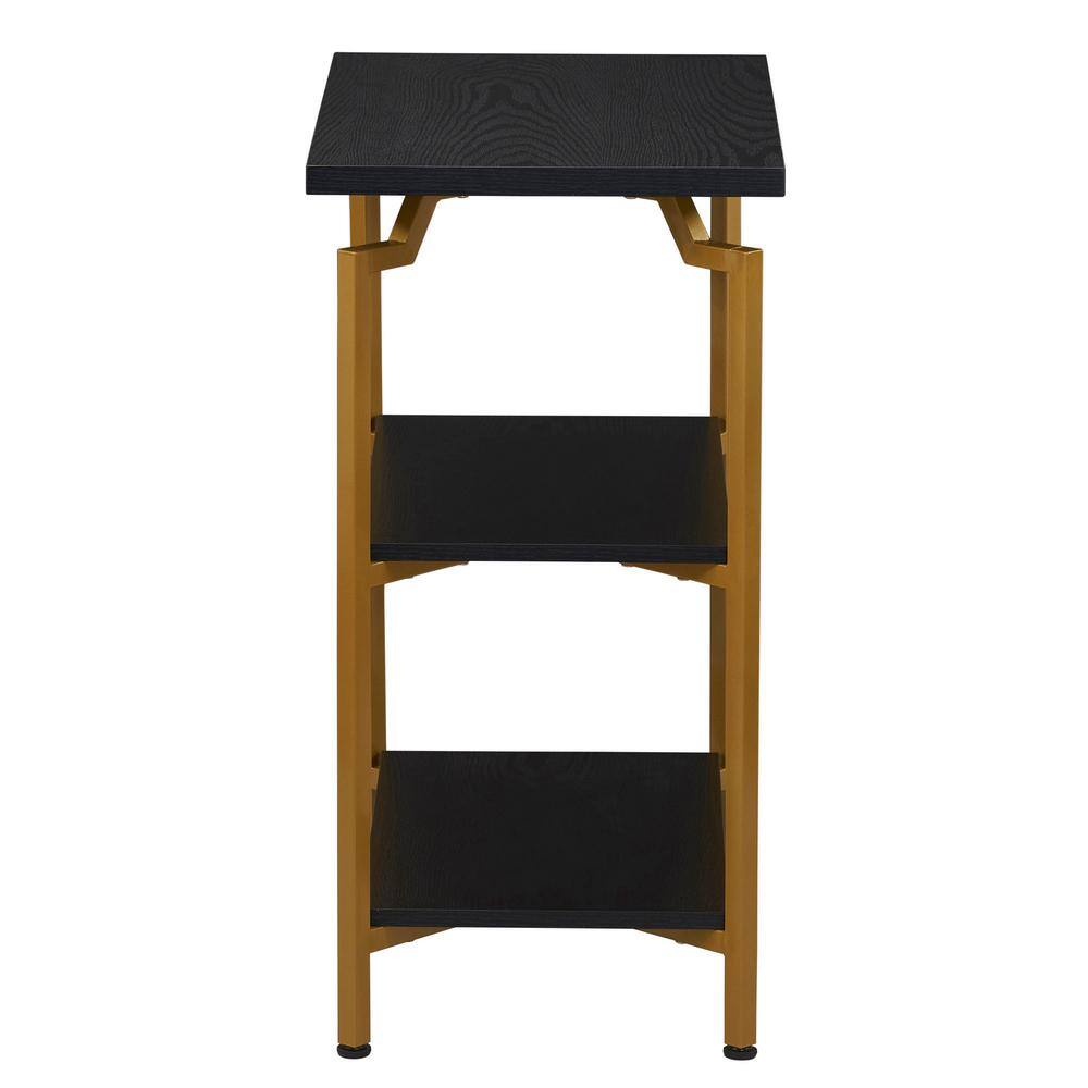 Black and gold 3-tier wood shelf crown shown from the front.