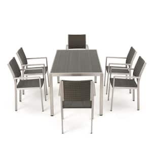 Cape Coral Gray 7-Piece Aluminum Outdoor Dining Set with Grey Faux Rattan Top