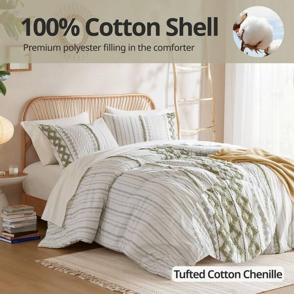3 PCS King/Cal King Cotton Printed Comforter Set with Chenille