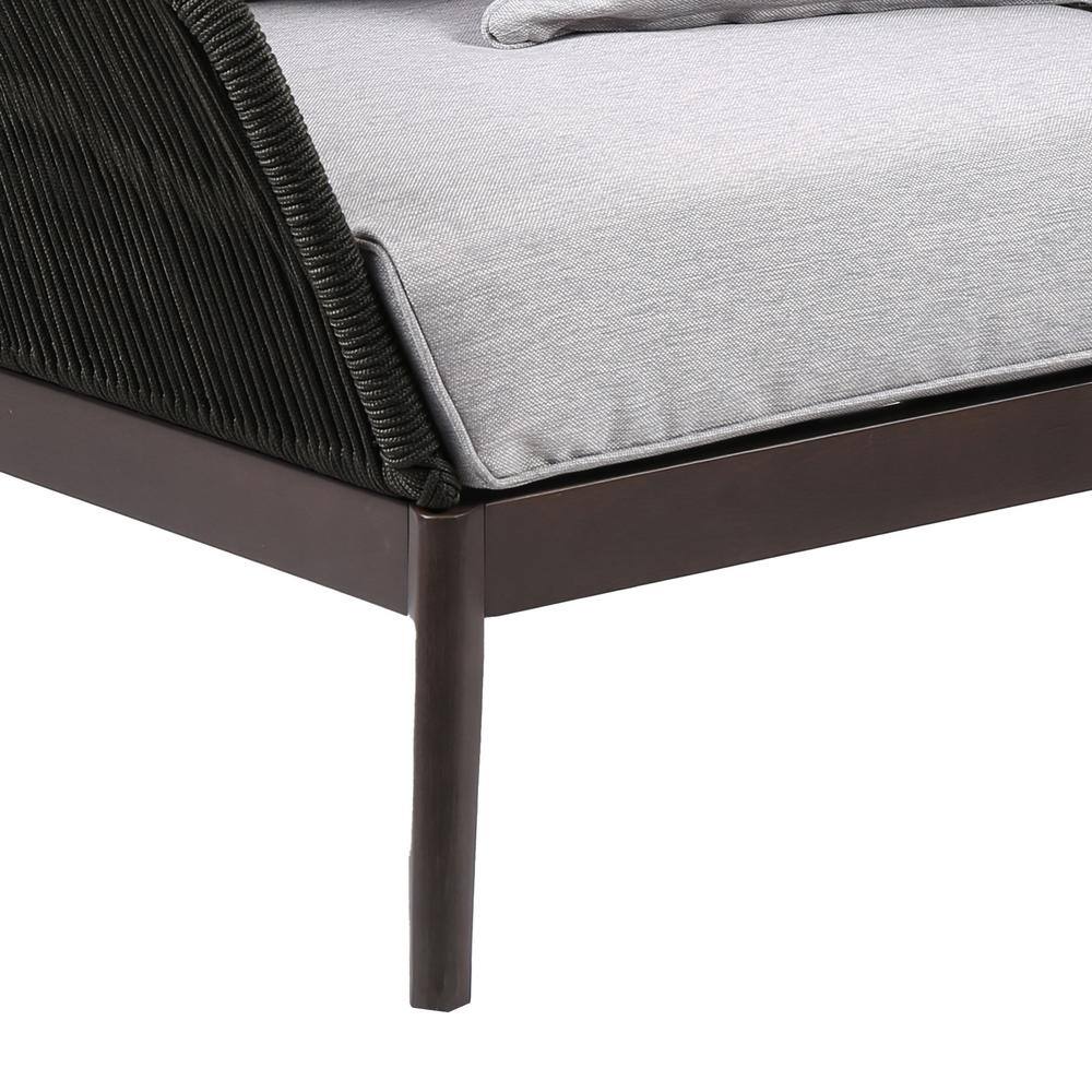 Athos Dark Eucalyptus and Charcoal Rope Outdoor Lounge Chair with Gray Cushions