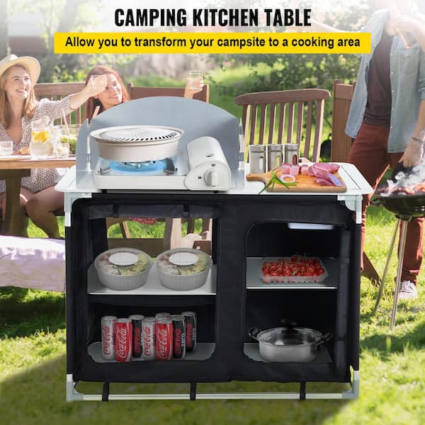 Afoxsos Camping Kitchen Table with Gray Storage Organizer Outdoor Folding  Grill Station with Carry Bag HDDB1944 - The Home Depot