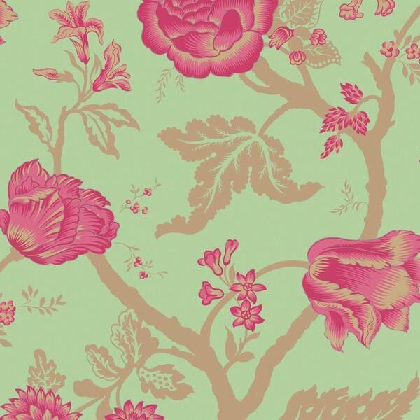 The Wallpaper Company 56 sq. ft. Lime and Fushia Large Floral Trail Wallpaper