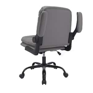 Office Chair Faux Leather Swivel Ergonomic Task Chair in Gray with Flip-up Armrest and Thickened Cushion