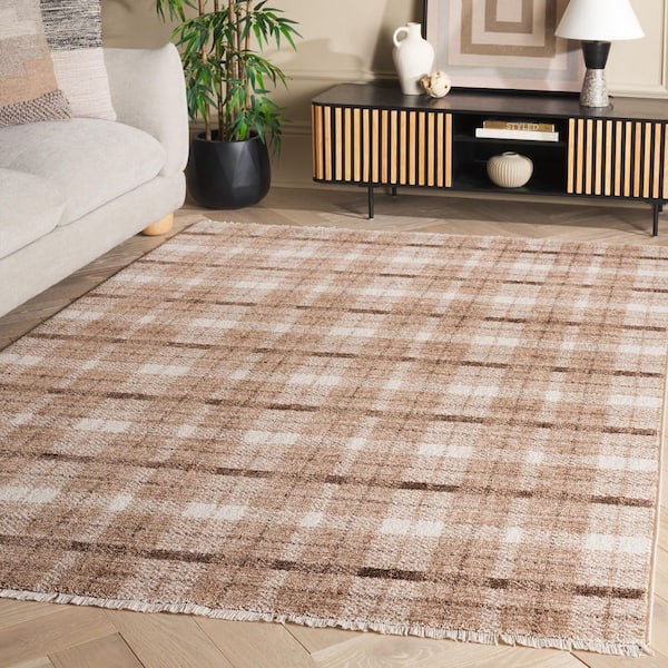 Oxford Plaids 7 ft. x 7 ft. Beige/Brown Geometric Plaid Square Area Rug