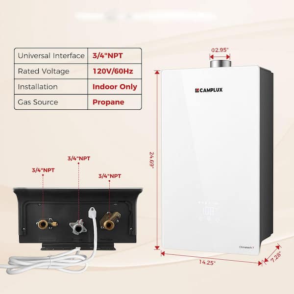 Climatech 7 6.86 GPM 170,000 BTU Indoor Propane Tankless Water Heater with 2-Years Warranty, LED Digital Display