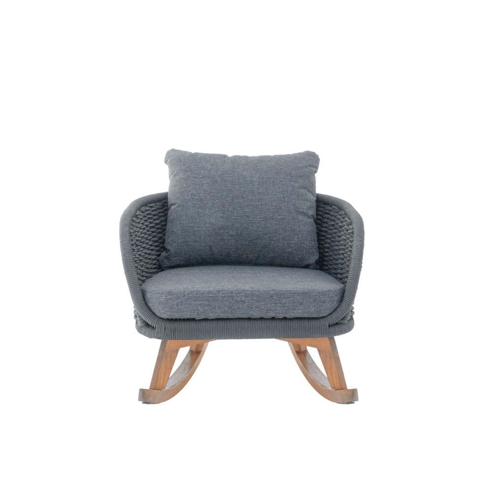 Gray Wicker Outdoor Rocking Chair with Soft Polyester Gray Cushions and Durable Wooden Frame price history on PriceWatchPro