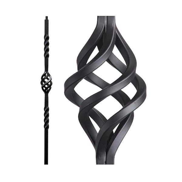HOUSE OF FORGINGS Satin Black 16.5.5 Single Basket Iron Newel Support Post for Stair Remodeling