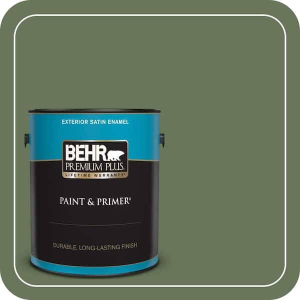 BEHR PREMIUM PLUS 1 gal. #PPU10-01 Scallion Satin Enamel Exterior Paint & Primer
