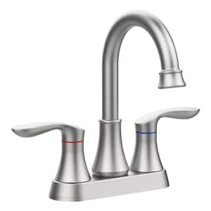 4 in. Centerset Double Handle High Arc Bathroom Faucet with Drain Kit Included and Pop-up Drain in Brushed Nickel