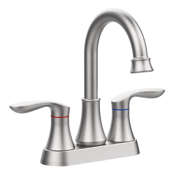 waterpar 4 in. Centerset Double Handle High Arc Bathroom Faucet with Drain Kit Included and Pop-up Drain in Brushed Nickel