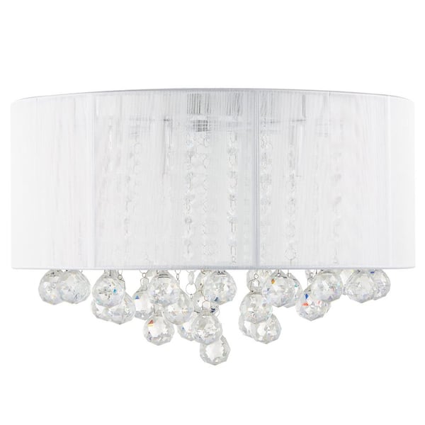 Merra 16 in. 4-Lights Chrome Crystal Chandelier Flush Mount Fixture with White Coiled Shade